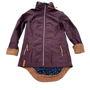 Naketano Womens Long Jacket Parka XS Brown High Collar Zip Pockets Vegan Leather
